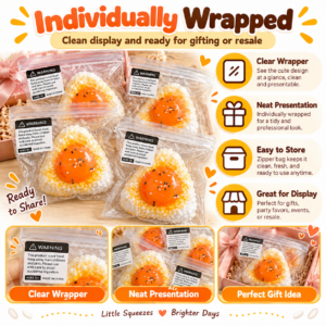 🍙🥚 Triangular Rice Ball Squishy – Food-Shaped Fidget Toy with Egg Topping & Sesame Seeds
