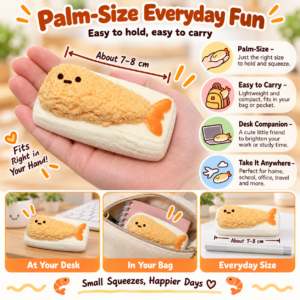 🍤✨ Cute Shrimp Tempura Sushi Squishy Toy – Kawaii Fried Shrimp Rice Sensory Squeeze Toy, Soft Stress Relief Fidget Collectible
