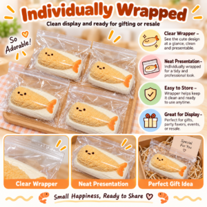 🍤✨ Cute Shrimp Tempura Sushi Squishy Toy – Kawaii Fried Shrimp Rice Sensory Squeeze Toy, Soft Stress Relief Fidget Collectible