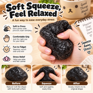 ✨ Realistic Black Stone Squishy Toy – Soft Rock-Shaped Sensory Squeeze Ball, Handmade Stress Relief Fidget Toy