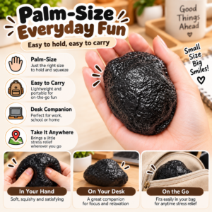 ✨ Realistic Black Stone Squishy Toy – Soft Rock-Shaped Sensory Squeeze Ball, Handmade Stress Relief Fidget Toy