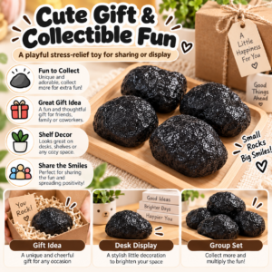 ✨ Realistic Black Stone Squishy Toy – Soft Rock-Shaped Sensory Squeeze Ball, Handmade Stress Relief Fidget Toy