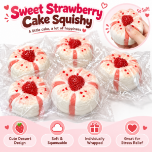 🍓 Strawberry Floral Pastry Squishy – Wrapped Dessert-Style Fidget