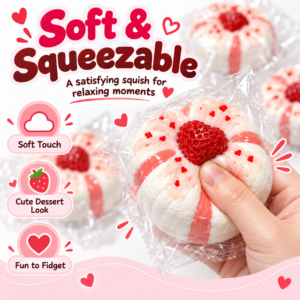 🍓 Strawberry Floral Pastry Squishy – Wrapped Dessert-Style Fidget