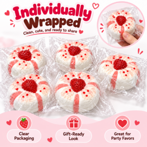 🍓 Strawberry Floral Pastry Squishy – Wrapped Dessert-Style Fidget