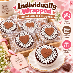 🍫💕 Individually Wrapped Heart-Topped Iced Round Confection – Lattice-Iced Decorative Collectible