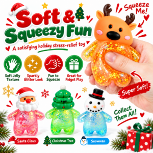 🎄☃️ Christmas Santa & Snowman Squishy Toy – Holiday Character Figurine with Retail Box