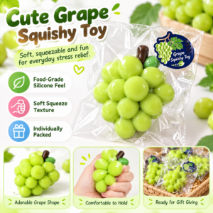 🍇 Green Grape Bunch Squishy Fidget Toy – Wrapped Fruit Cluster