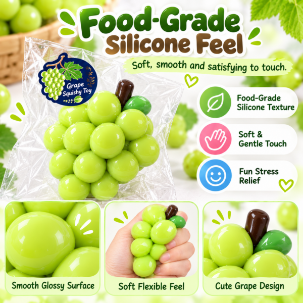 🍇 Green Grape Bunch Squishy Fidget Toy – Wrapped Fruit Cluster