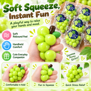 🍇 Green Grape Bunch Squishy Fidget Toy – Wrapped Fruit Cluster