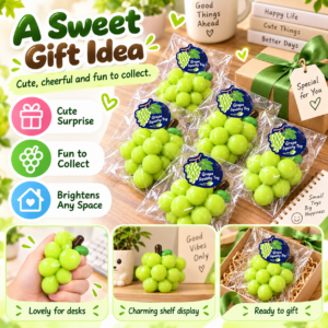 🍇 Green Grape Bunch Squishy Fidget Toy – Wrapped Fruit Cluster