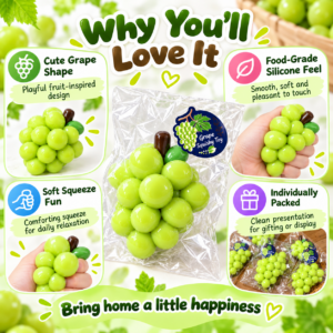 🍇 Green Grape Bunch Squishy Fidget Toy – Wrapped Fruit Cluster