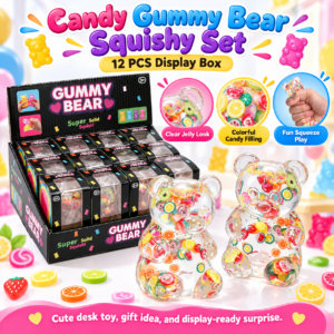 🐻 Clear Bear Squishy Toy with Fruit-Slice Confetti – Kawaii Fidget Figure