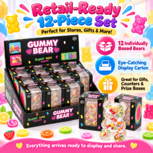 🐻 Clear Bear Squishy Toy with Fruit-Slice Confetti – Kawaii Fidget Figure