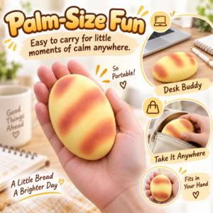 🍞🥐 Bread-Shaped Squishy Toy – Yellow Bun with Orange Baked-Look Markings