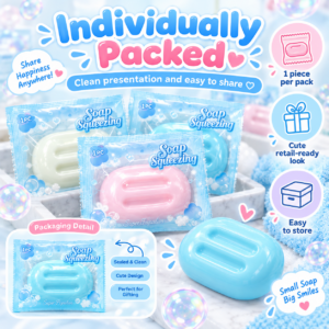 🧼✨ Pastel Soap-Shaped Squeeze Toy – Kawaii Fidget & Party Favor