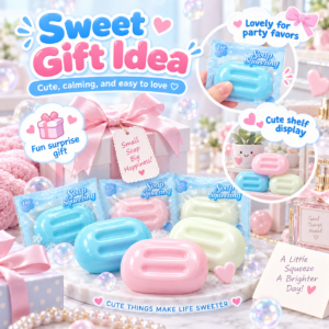 🧼✨ Pastel Soap-Shaped Squeeze Toy – Kawaii Fidget & Party Favor