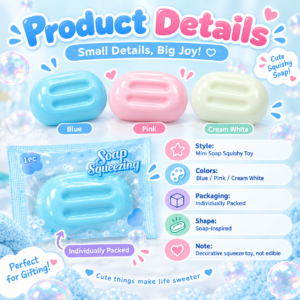 🧼✨ Pastel Soap-Shaped Squeeze Toy – Kawaii Fidget & Party Favor