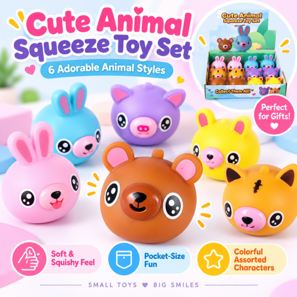 🐰🐷 Animal Head Squeeze Toy – Cartoon Squishy Fidget Assortment