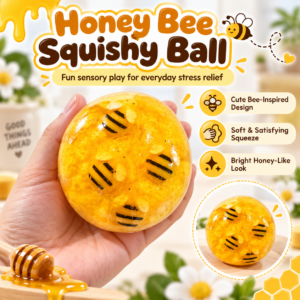 🍯🐝 Round Golden Glazed Bee-Inspired Squishy Ball – Cute Cartoon Fidget Toy