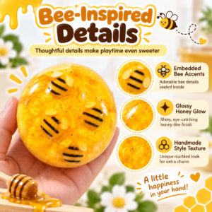 🍯🐝 Round Golden Glazed Bee-Inspired Squishy Ball – Cute Cartoon Fidget Toy