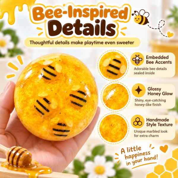 🍯🐝 Round Golden Glazed Bee-Inspired Squishy Ball – Cute Cartoon Fidget Toy