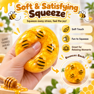 🍯🐝 Round Golden Glazed Bee-Inspired Squishy Ball – Cute Cartoon Fidget Toy