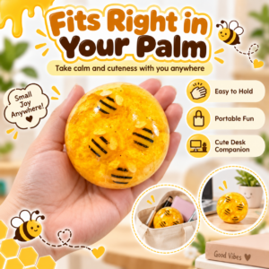🍯🐝 Round Golden Glazed Bee-Inspired Squishy Ball – Cute Cartoon Fidget Toy