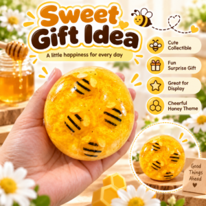🍯🐝 Round Golden Glazed Bee-Inspired Squishy Ball – Cute Cartoon Fidget Toy