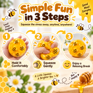 🍯🐝 Round Golden Glazed Bee-Inspired Squishy Ball – Cute Cartoon Fidget Toy
