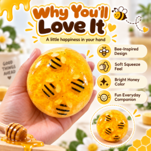 🍯🐝 Round Golden Glazed Bee-Inspired Squishy Ball – Cute Cartoon Fidget Toy