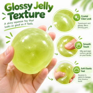 🍏✨ Transparent Green Grape Squishy Ball – Soft Stretchy Sensory Squeeze Toy, Stress Relief Fidget Ball