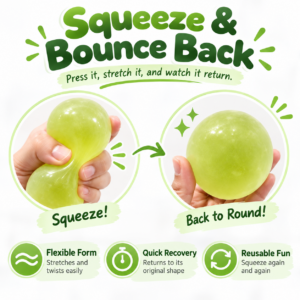 🍏✨ Transparent Green Grape Squishy Ball – Soft Stretchy Sensory Squeeze Toy, Stress Relief Fidget Ball