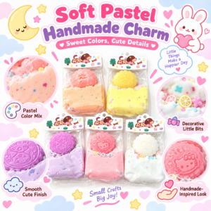 🥮✨ Pastel Mooncake DIY Squishy Sensory Bag – Cute Handmade Squeeze Pouch with Mooncake Charm, Kawaii Stress Relief Fidget Toy