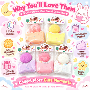 🥮✨ Pastel Mooncake DIY Squishy Sensory Bag – Cute Handmade Squeeze Pouch with Mooncake Charm, Kawaii Stress Relief Fidget Toy