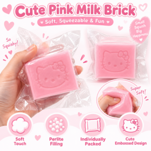 🐱💗 Pink Square Block with Embossed Cat Face | Cute Pink Cat Motif Squishy Toy
