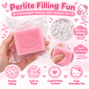 🐱💗 Pink Square Block with Embossed Cat Face | Cute Pink Cat Motif Squishy Toy