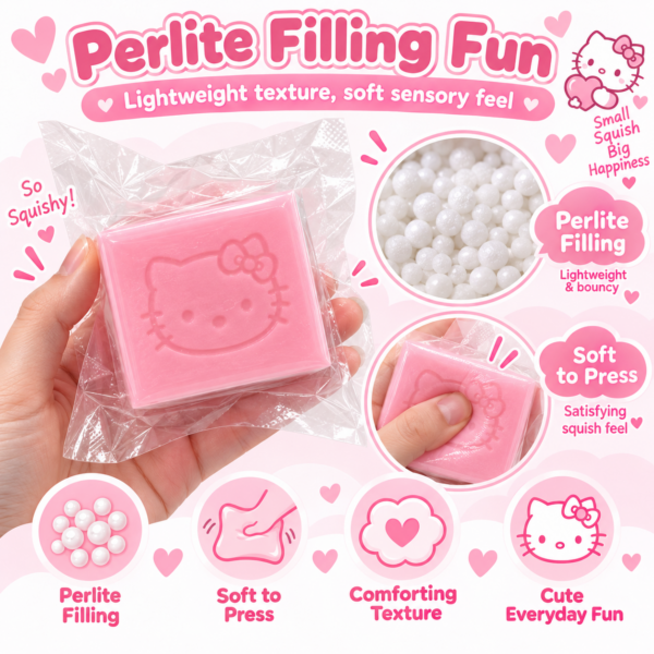 🐱💗 Pink Square Block with Embossed Cat Face | Cute Pink Cat Motif Squishy Toy