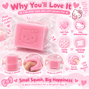 🐱💗 Pink Square Block with Embossed Cat Face | Cute Pink Cat Motif Squishy Toy