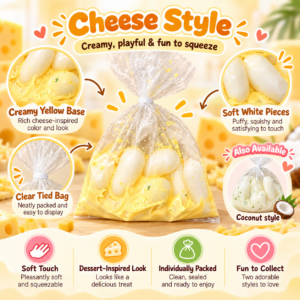 🧀 Crispy Cheese Rice Cake Fidget Squishy – Food-Themed Collectible 🍡