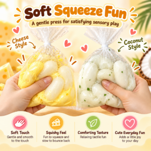 🧀 Crispy Cheese Rice Cake Fidget Squishy – Food-Themed Collectible 🍡