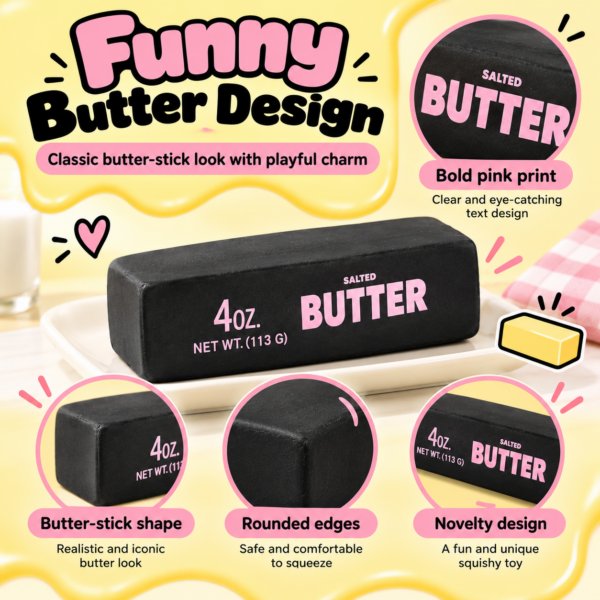 🧈✨ Butter Stick Squishy Toy – Realistic 4oz Butter Bar Sensory Squeeze Toy, Cute Stress Relief Fidget Collectible