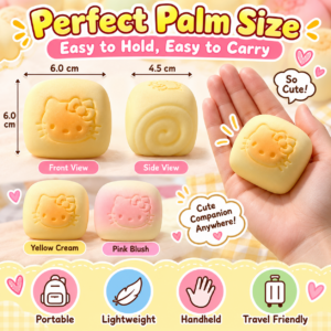 🍞 Hello Kitty Bun Squishy Toy – Kawaii Yellow & Cream Embossed Face