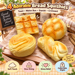 🧸🍞 Squishy Bread Assortment – 4 Bakery-Themed Fidget Toys for Kids