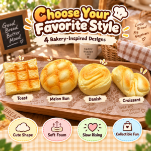🧸🍞 Squishy Bread Assortment – 4 Bakery-Themed Fidget Toys for Kids
