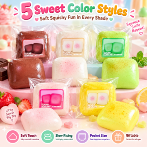 🧊 Sugar Squishy Cube – Sticker-Labeled Speckled Squeeze Toy Assortment 🍬