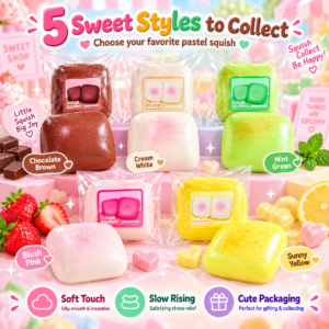 🧊 Sugar Squishy Cube – Sticker-Labeled Speckled Squeeze Toy Assortment 🍬