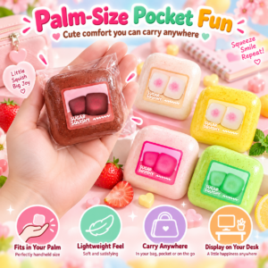 🧊 Sugar Squishy Cube – Sticker-Labeled Speckled Squeeze Toy Assortment 🍬