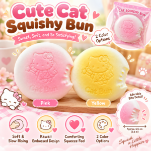 🍩 Hello Kitty Dorayaki Squishy Toy – Pink & Yellow Bite-Cutout Kawaii Fidget