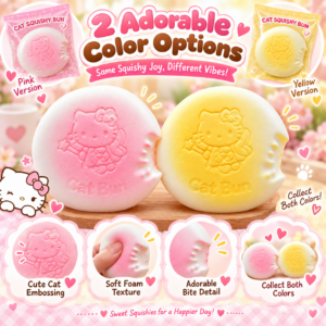 🍩 Hello Kitty Dorayaki Squishy Toy – Pink & Yellow Bite-Cutout Kawaii Fidget